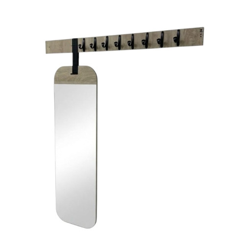 Decorative Wall Mirror with Modern Wooden Coat Rack – Available in Various Colors