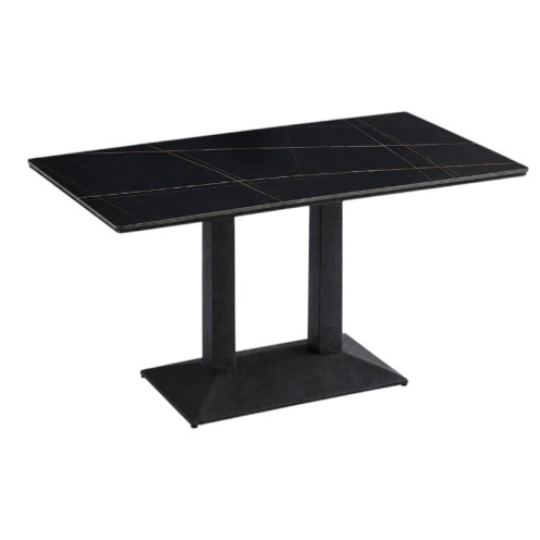 Modern Rectangular Dining Table with a Black Ceramic Top and Luxurious Marble Design, Featuring a Sturdy Metal Base