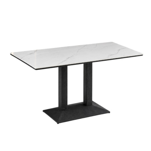 Modern Rectangular Dining Table with a White Ceramic Top and Elegant Marble Design