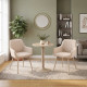 A modern relaxation set consisting of a round table and two elegant chairs.