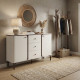 Modern Wooden Coffee Cabinet and Corner with a Contemporary Design, Side Doors, and Three Drawers
