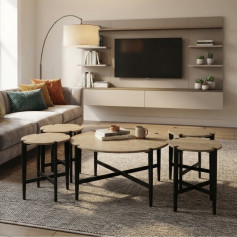 طقم طاولات خدمة دائرية عصرية بتصميم متداخل 1 + 4 خشبي