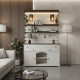 Complete wooden coffee corner with storage unit and stylish decorative lighting - Brown and white cup holders and shelves
