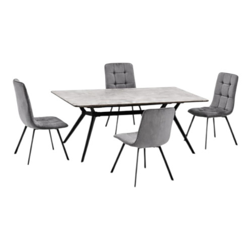 Modern Dining Table with 4 Chairs in Various Colors, Contemporary Design, and Sturdy Metal Legs, 130 cm