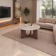 طاولة قهوة دائرية عصرية بتصميم فاخر سطح بنقشة الترافرتين مع قاعدة خشبية بنية أنيقة