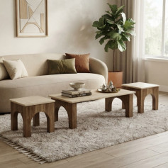 طقم طاولات خدمة عصرية بتصميم متداخل (طاولة رئيسية + طاولتين خدمة)