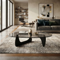 طاولة خدمة / قهوة زجاجية بتصميم عصري (إطار أسود وقاعدة زجاجية دخانية)