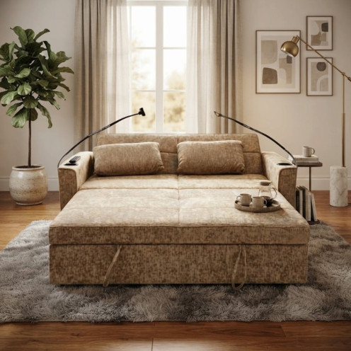 Modern Sofa Bed with a Stylish Design and Perfect Fit, Includes Cup Holders and Comfort Cushions - Available in Multiple Colors