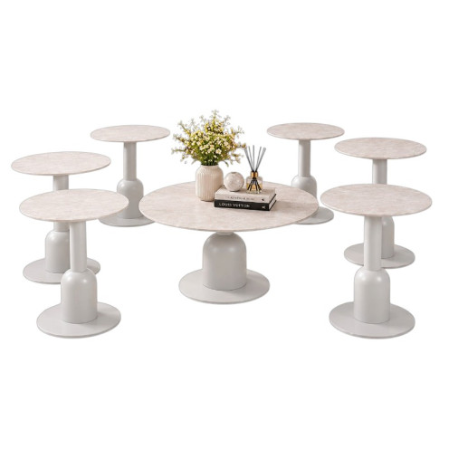 Ceramic Round Coffee and Tea Table Set (1 Large Coffee Table + 6 Side Tables)