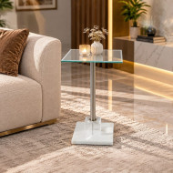طاولة خدمة مفردة زجاج بإطار وقاعدة فضية أنيقة