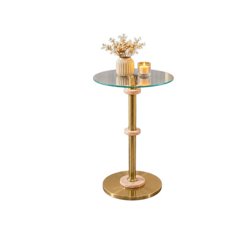 طاولة خدمة مفردة دائرية زجاج بإطار وقاعدة ذهبية أنيقة