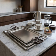 Set of 3 Rectangular Stainless Steel Serving Trays