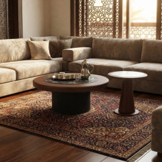 طقم طاولات شاي وخدمة دائرية بتصميم عصري (بني / متعدد الألوان)