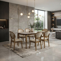 طقم طاولة طعام عصرية سطح سيراميك مع 6 كراسي بتصميم أنيق ومريح