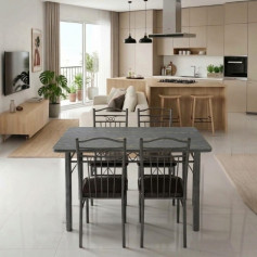 طاولة طعام مودرن بسطح باللون البني المحروق خشبي وأرجل معدنية مع 4 كراسي - مقاس 120×70 سم