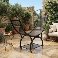Curved Iron Firewood Rack with Bottom Shelf and Wheels