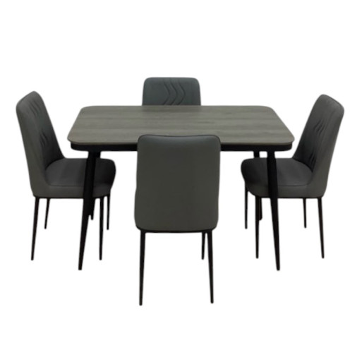 Dining table and 4 chairs set in elegant wood, available in various colors.