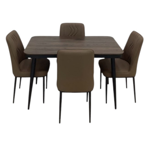 Dining table and 4 chairs set in elegant wood, available in various colors.