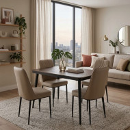 Dining table and 4 chairs set in elegant wood, available in various colors.