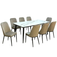 Elegant and modern dining table set consisting of a marble table and 8 chairs