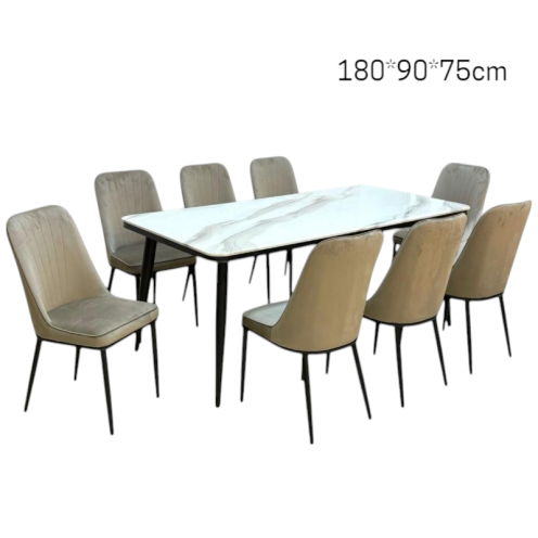 Elegant and modern dining table set consisting of a marble table and 8 chairs Elegant and modern dining table set consisting of a marble table and 8 chairs