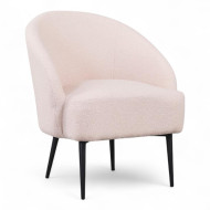 A single chair with soft beige boucle upholstery.