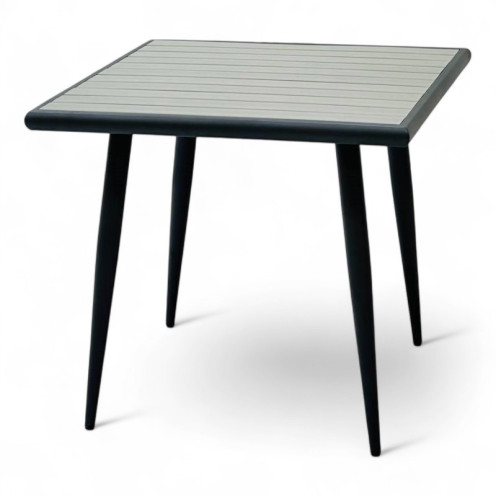 Cafe table with a modern, elegant design in gray and black.