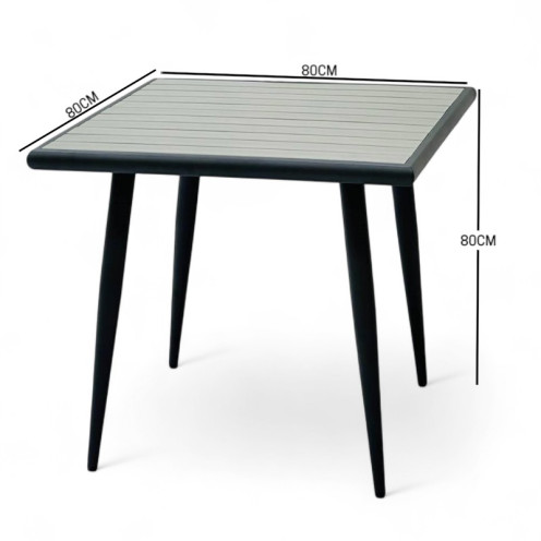 Cafe table with a modern, elegant design in gray and black.