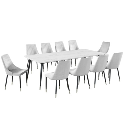 Luxury marble dining table with 10 white chairs Luxury marble dining table with 10 white chairs