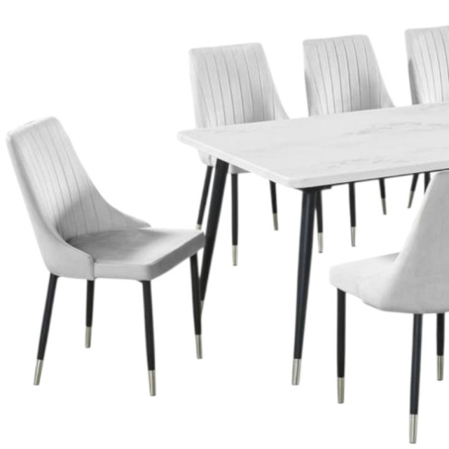 Luxury marble dining table with 10 white chairs Luxury marble dining table with 10 white chairs