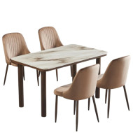 Dark brown marble dining table with 4 chairs
