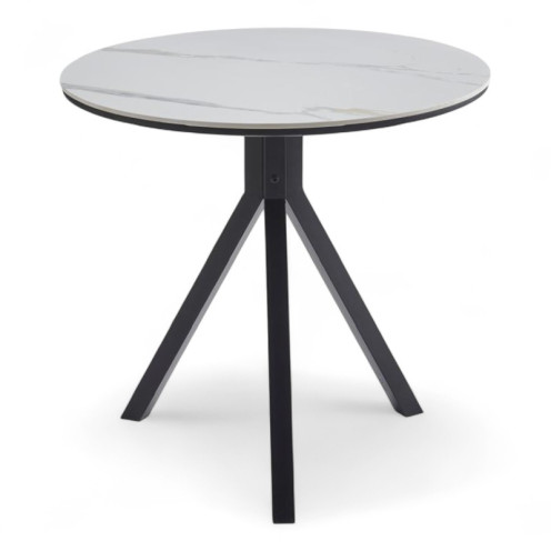 Luxury ceramic cafe table in elegant white marble with soft gray accents Luxury ceramic cafe table in elegant white marble with soft gray accents