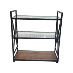Three-shelf brown glass serving tray