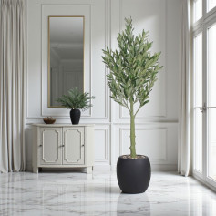 Artificial olive tree (height 150 cm) modern fiberglass stand in black