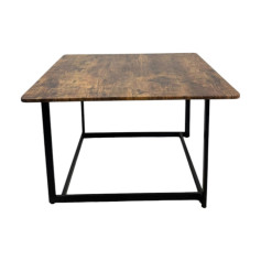 Single square wooden table with black iron base