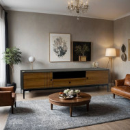 Brown and black plasma TV table