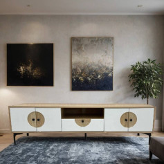 Modern and contemporary plasma TV, light wood color with white, 160 cm