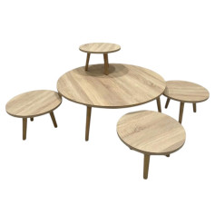 Turkish floor table set, round wood, wood color