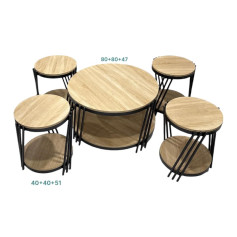 5-piece wooden double-decker table set, wood color