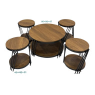 5-piece wooden two-tier table set, brown wood color