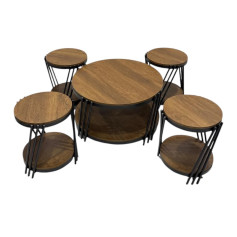 5-piece wooden two-tier table set, brown wood color