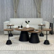 Set of 2 tables, brown top, black column, with 4 service Set of 2 tables, brown top, black column, with 4 service