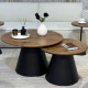 Set of 2 tables, brown top, black column, with 4 service Set of 2 tables, brown top, black column, with 4 service